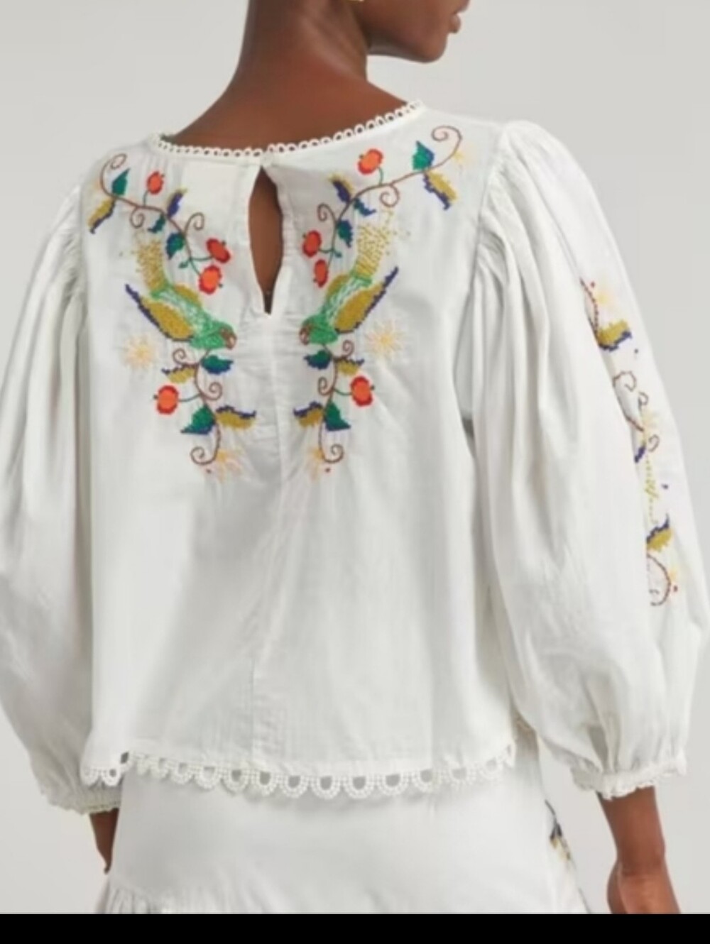 FARM Rio Pitanga Embroidered Blouse In White Multi Color Embroudery Size Large - Picture 4 of 16